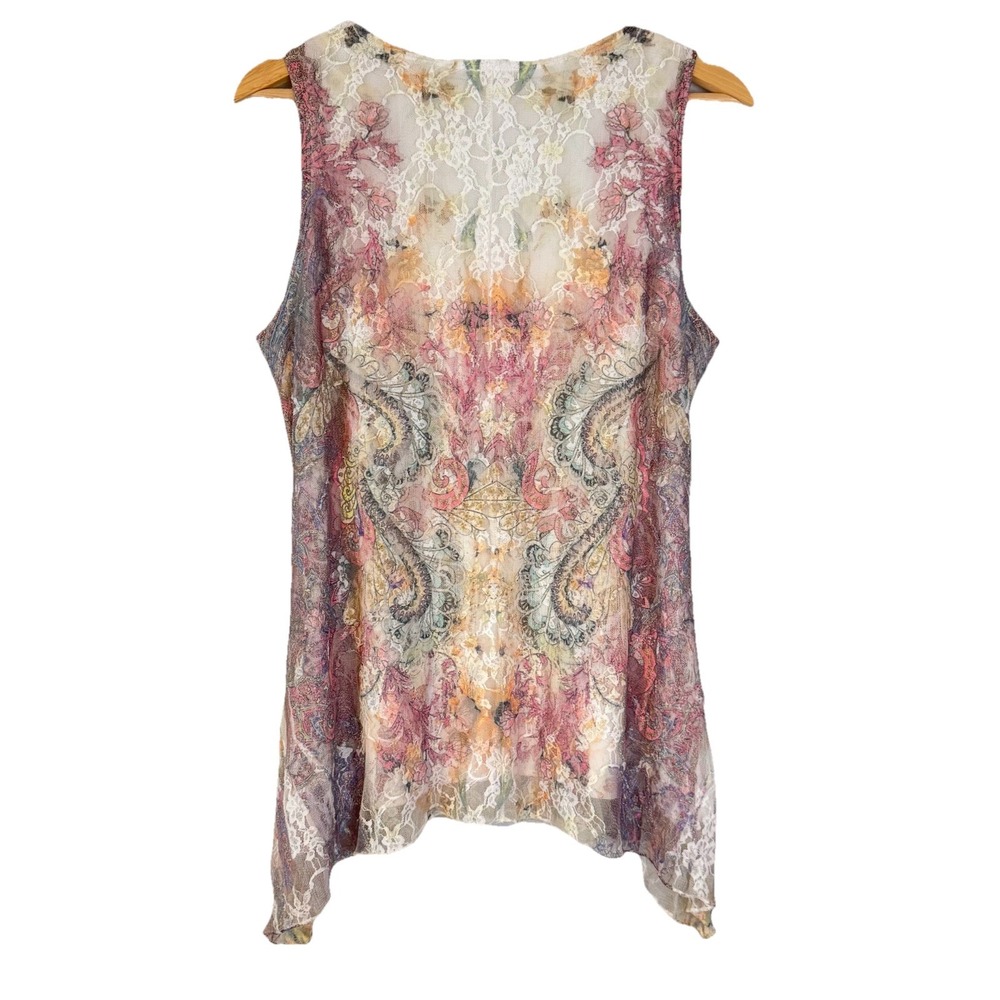 Y2K Floral Fairy Sleeveless Top Sz L Lace Lined Pastel Whimsy Goth Grunge Shark‎